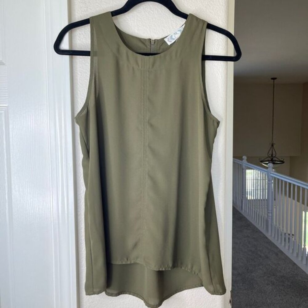 Pink Rose Sleeveless Women’s Blouse Tank Top Army Green Size Small #505